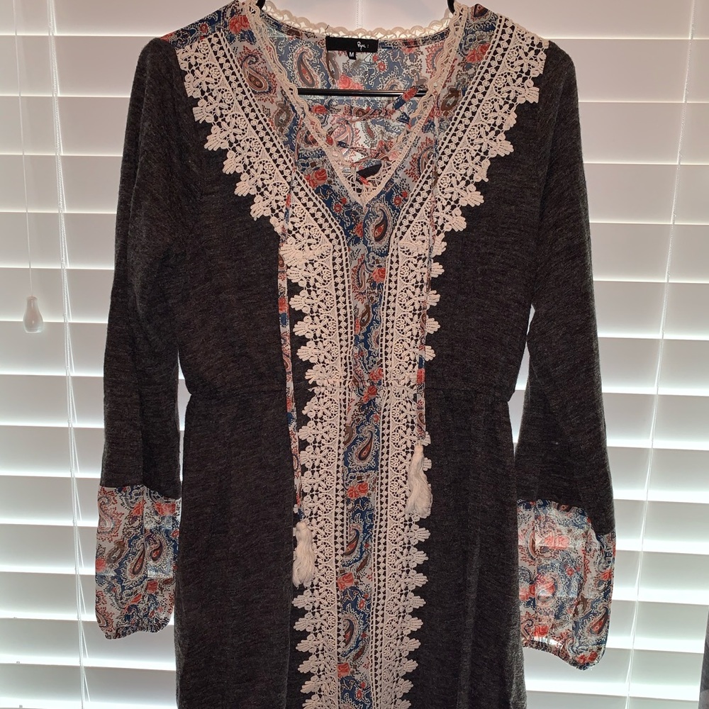 Charcoal/Paisley Accent Dress